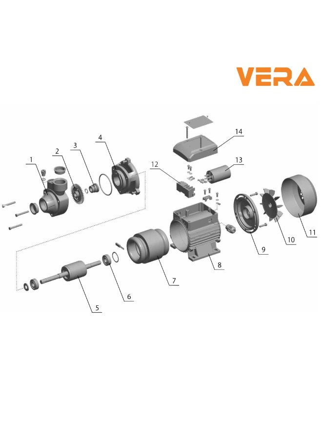 Vera V-M-1.5HP Water Pump Motor | 1.1kW Single Phase Centrifugal Water Pump for Home & Irrigation | Brass Impeller - Image 3